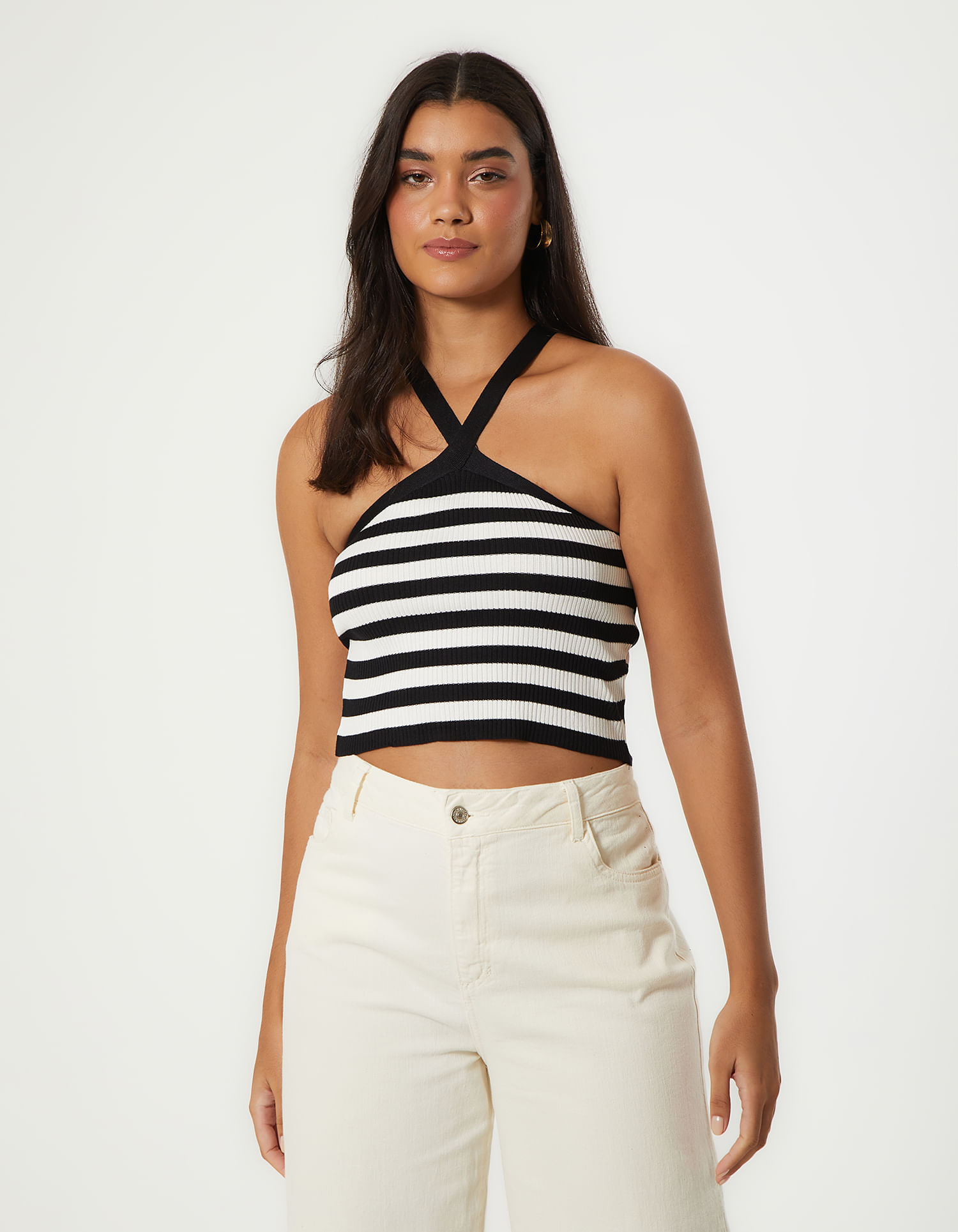 Blusa Tricot Listrado Preto e Branco Zinzane