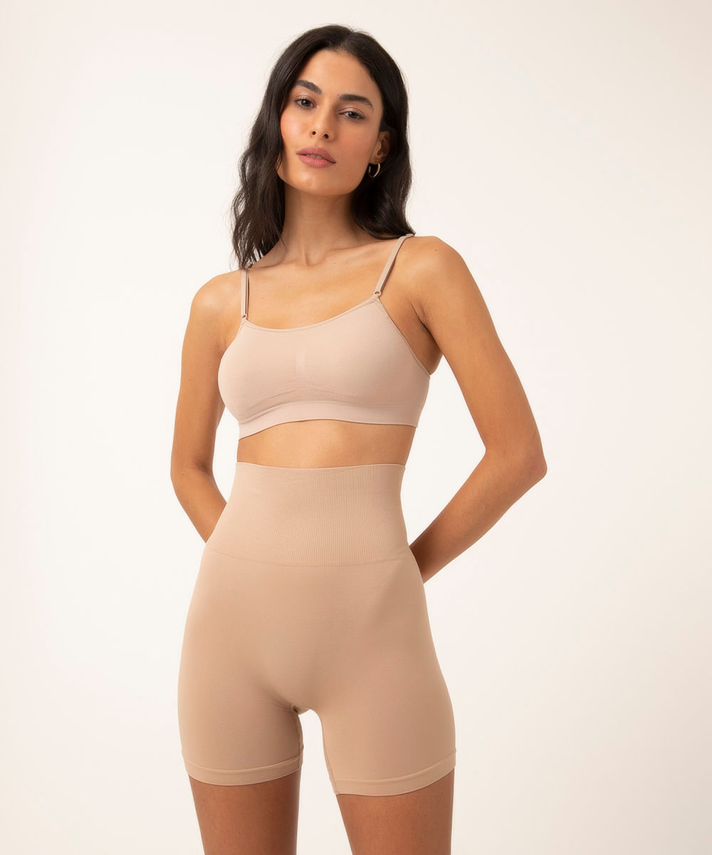 short modelador cós alto sem costura bege