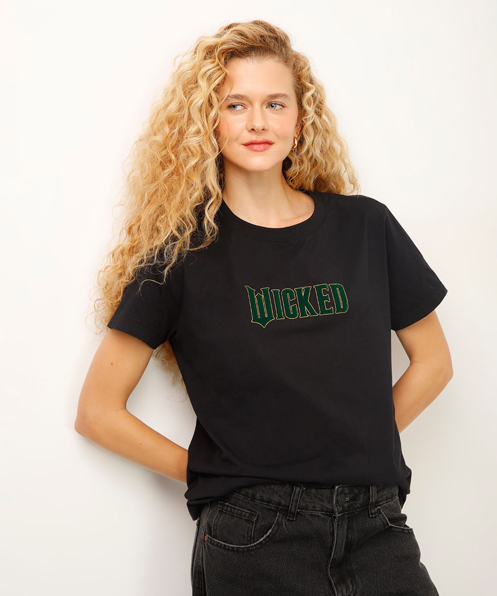 camiseta de algodão wicked preta
