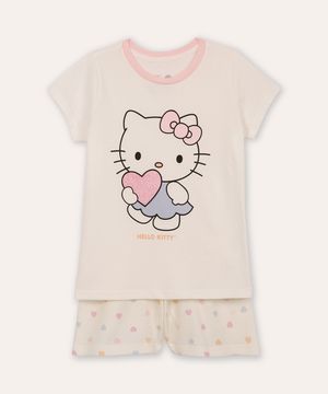 pijama de algodão infantil hello kitty com glitter off white