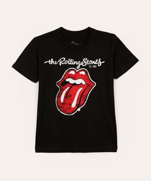 camiseta de algodão infantil the rolling stones preta