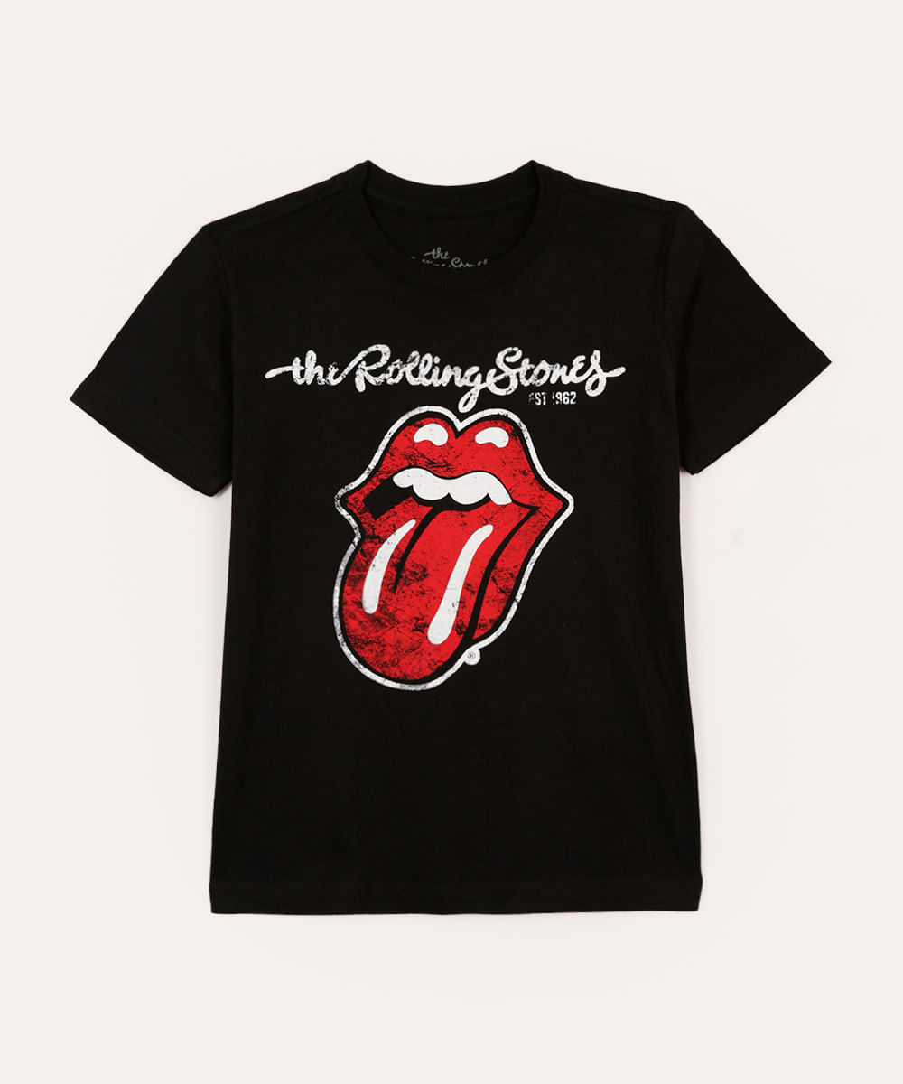 camiseta de algodão infantil the rolling stones preta