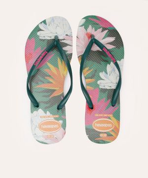 chinelo havaianas slim summer bliss floral verde