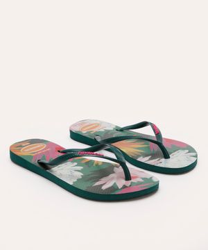 chinelo havaianas slim summer bliss floral verde