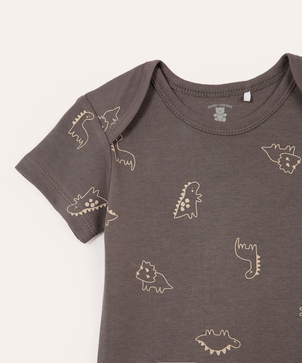 body de algodão infantil dinossauro cinza