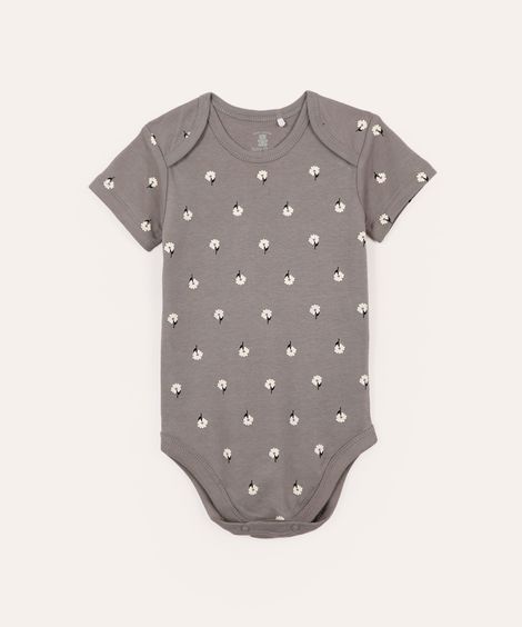 body de algodão infantil floral cinza