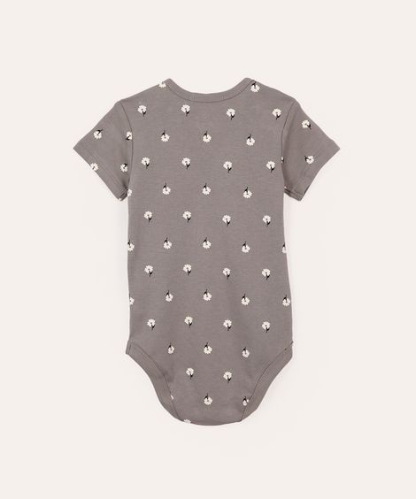 body de algodão infantil floral cinza