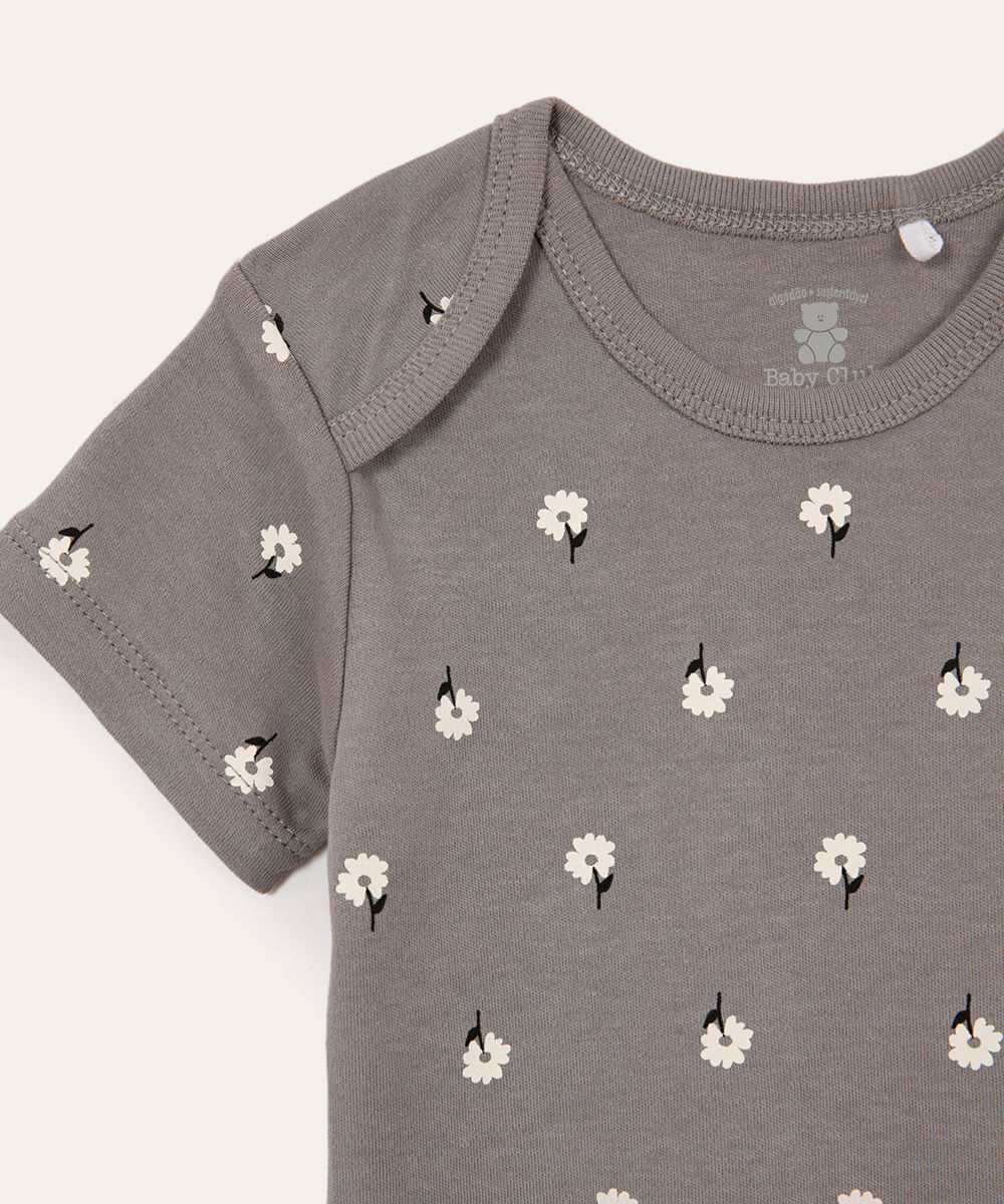 body de algodão infantil floral cinza
