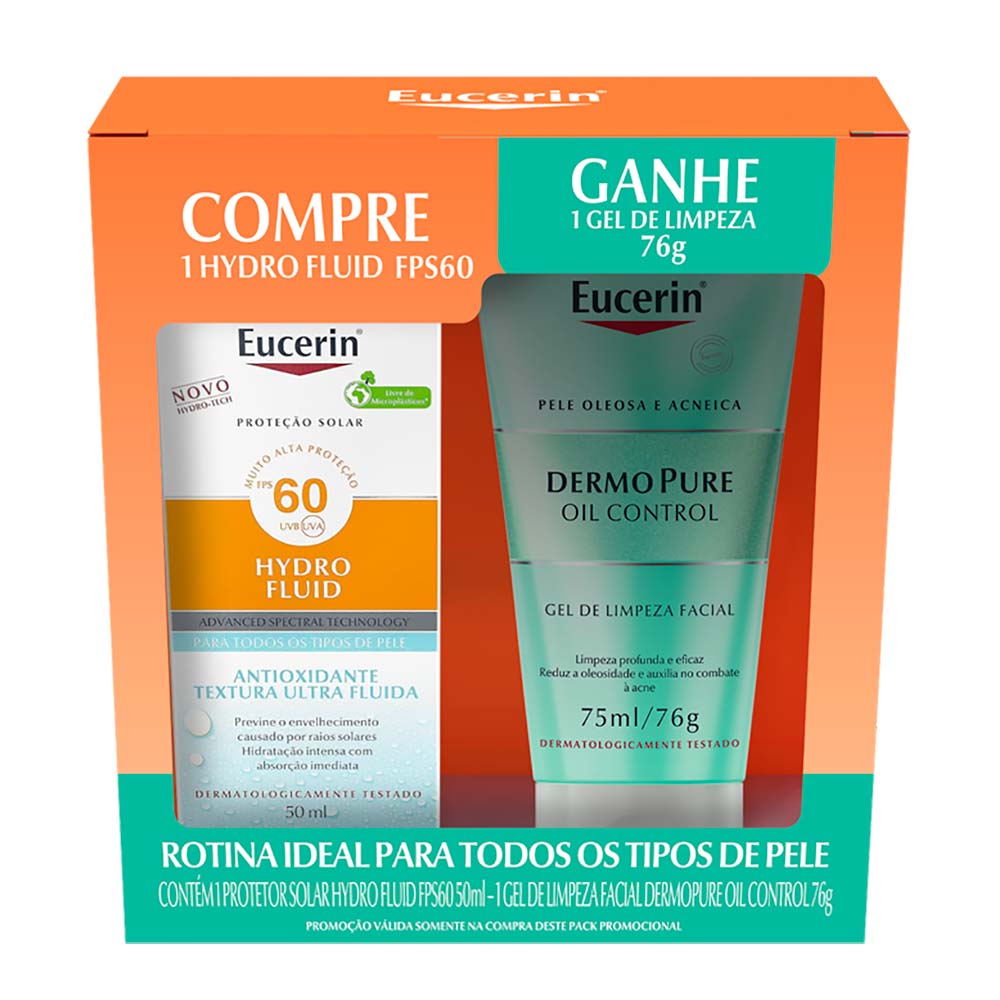 Eucerin Kit - Protetor Solar Facial Sun Hydro Fluid FPS 60 + Gel de Limpeza Dermopure Oil Control