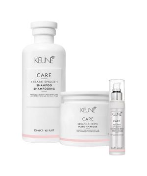 Kit Keune Care Keratin Smooth Shampoo 300ml, Máscara 200ml, Smooth Serum 25ml