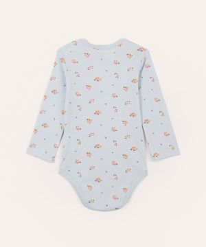 body infantil de algodão floral manga longa - azul claro