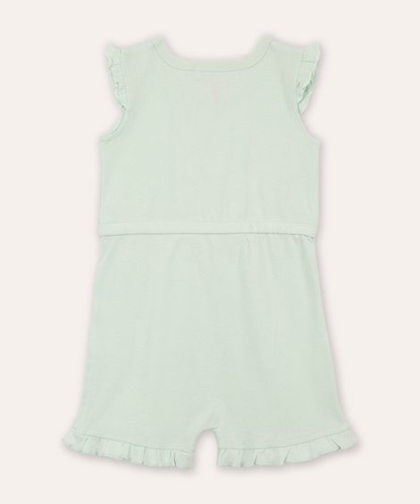 macacão curto infantil lacinho e babado verde