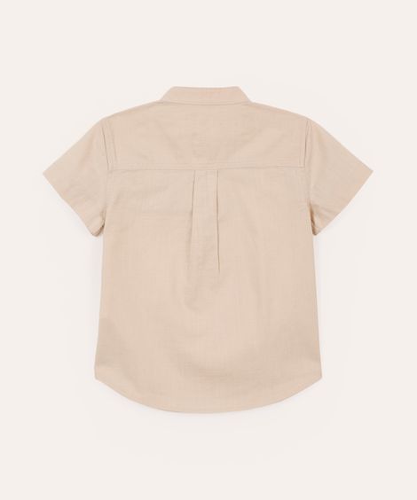 camisa infantil manga curta gola padre com bolso bege