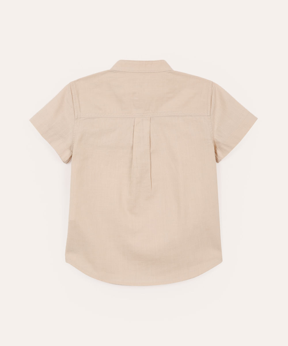 camisa infantil manga curta gola padre com bolso bege