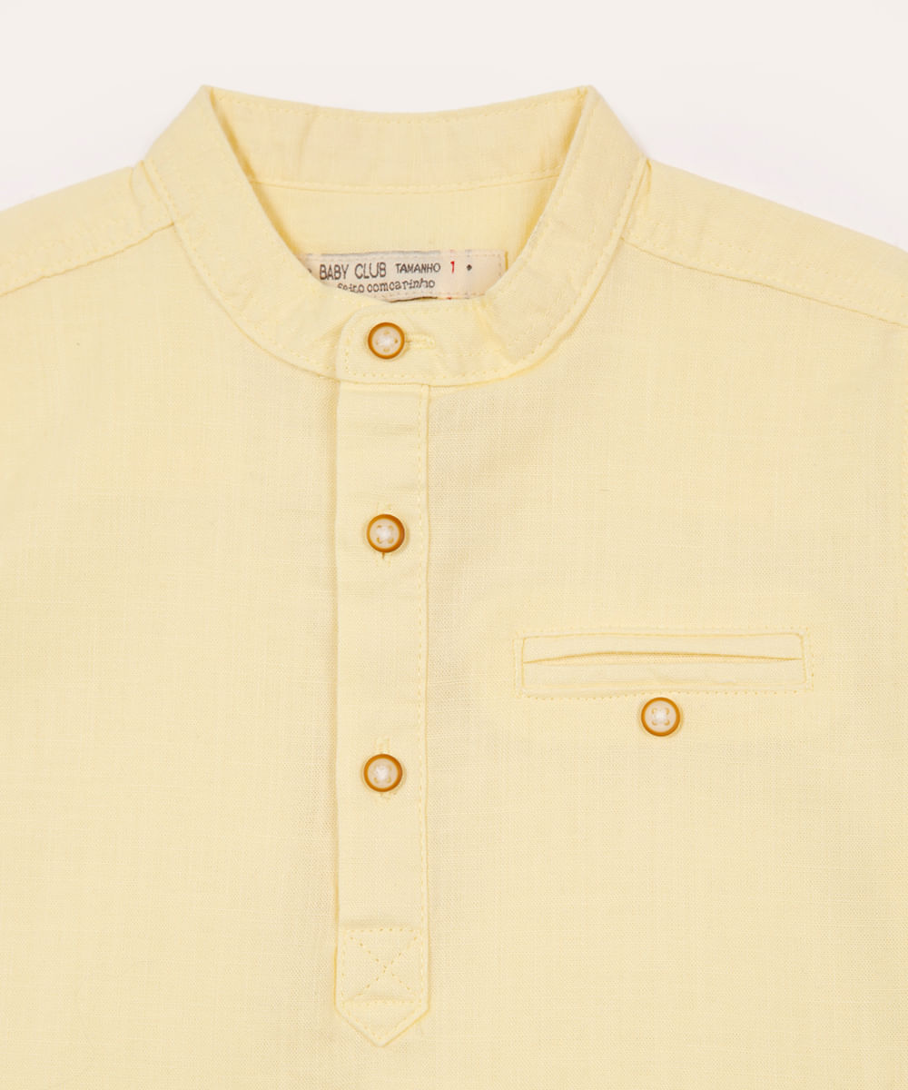 camisa infantil manga curta gola padre com bolso amarela