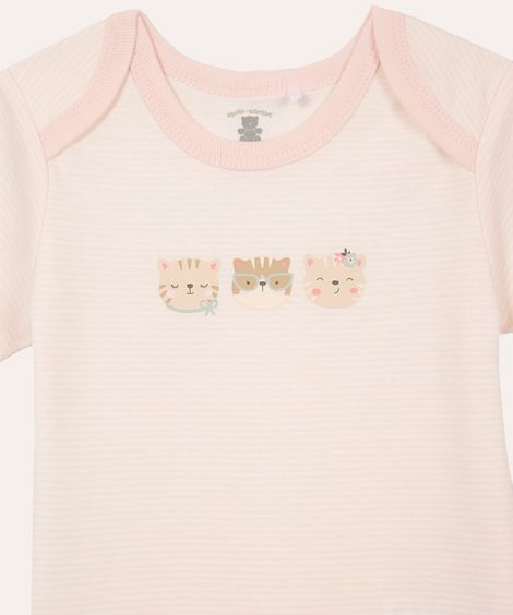 body de algodão infantil gatinhos listrado rosa