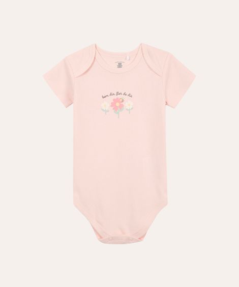 body de algodão infantil bom dia flor do dia rosa