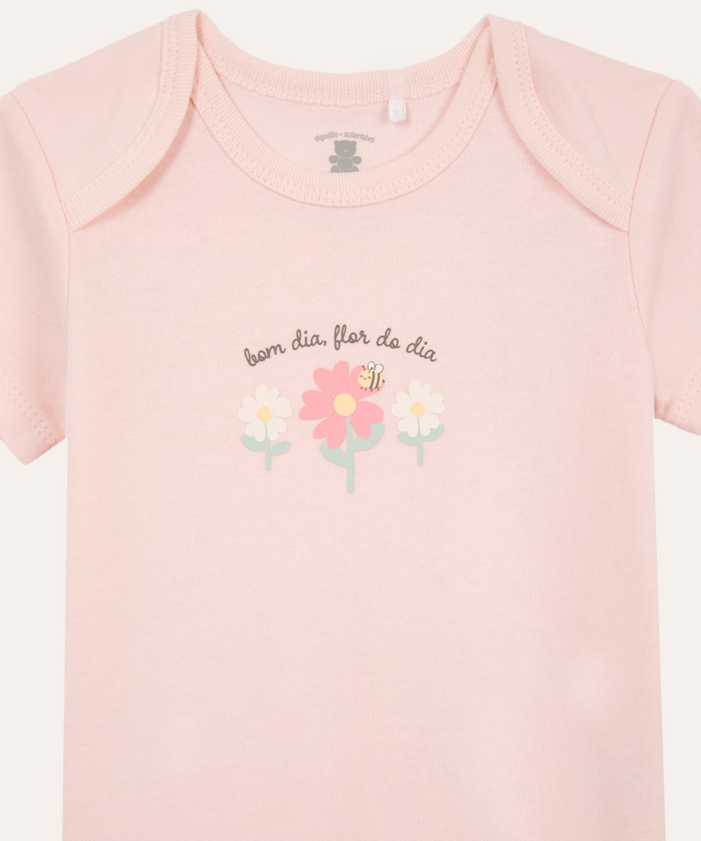 body de algodão infantil bom dia flor do dia rosa