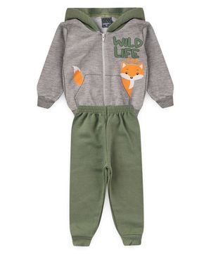 Conjunto Bebê Moletom Menino Com Capuz Wild Life Viston Mescla Cinza e Verde Olivia