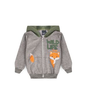 Conjunto Bebê Moletom Menino Com Capuz Wild Life Viston Mescla Cinza e Verde Olivia