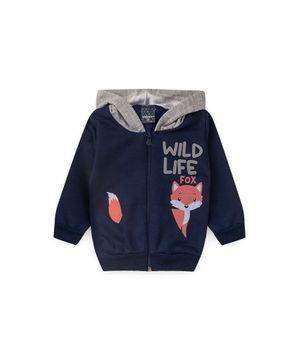 Conjunto Bebê Moletom Menino Com Capuz Wild Life Viston Azul Marinho e Mescla Cinza