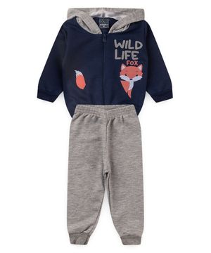 Conjunto Bebê Moletom Menino Com Capuz Wild Life Viston Azul Marinho e Mescla Cinza