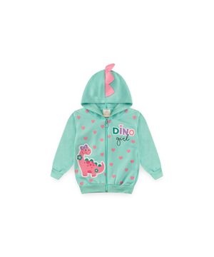 Conjunto Bebê Moletom Menina Com Capuz Dino Girl Viston Verde Água e Chiclete