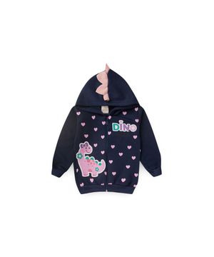 Conjunto Bebê Moletom Menina Com Capuz Dino Girl Viston Azul Marinho e Rosa Bebê