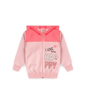 Conjunto Infantil Moletom Menina Com Capuz I Love Being Happy Viston Rosa Bebê