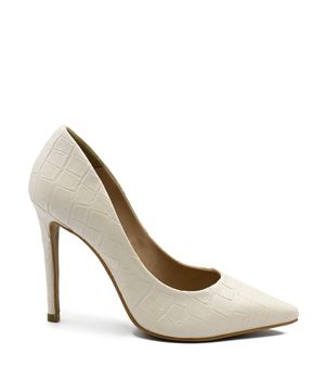 Scarpin Salto Fino Bico Fino Suzy Croco Off White Zatta