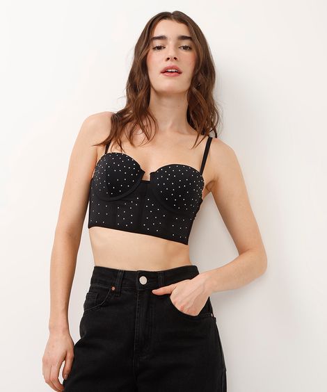sutiã cropped meia taça com brilhos preto