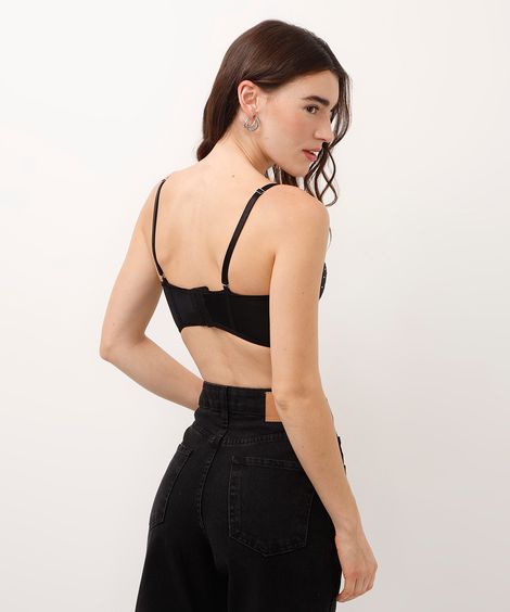 sutiã cropped meia taça com brilhos preto