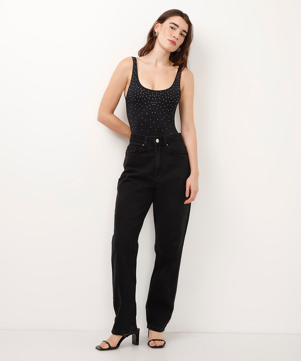 body de poliamida com brilhos preto