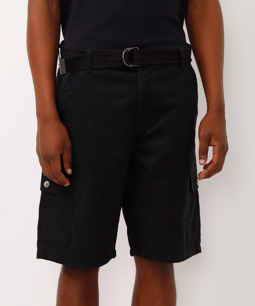 bermuda cargo de sarja com cinto preta