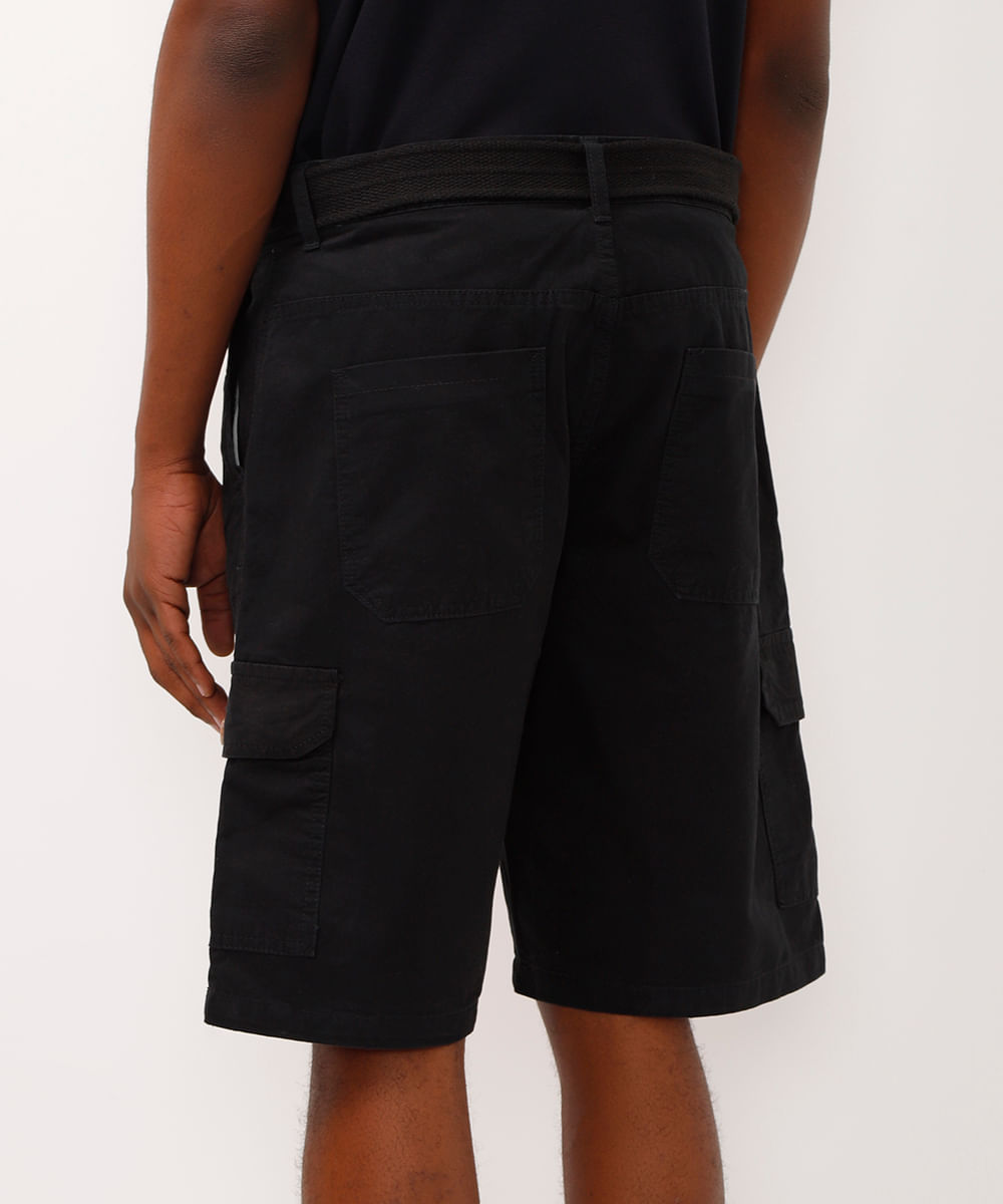 bermuda cargo de sarja com cinto preta