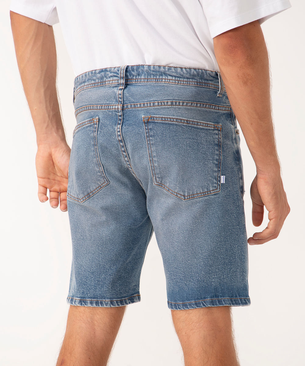 bermuda jeans destroyed azul médio