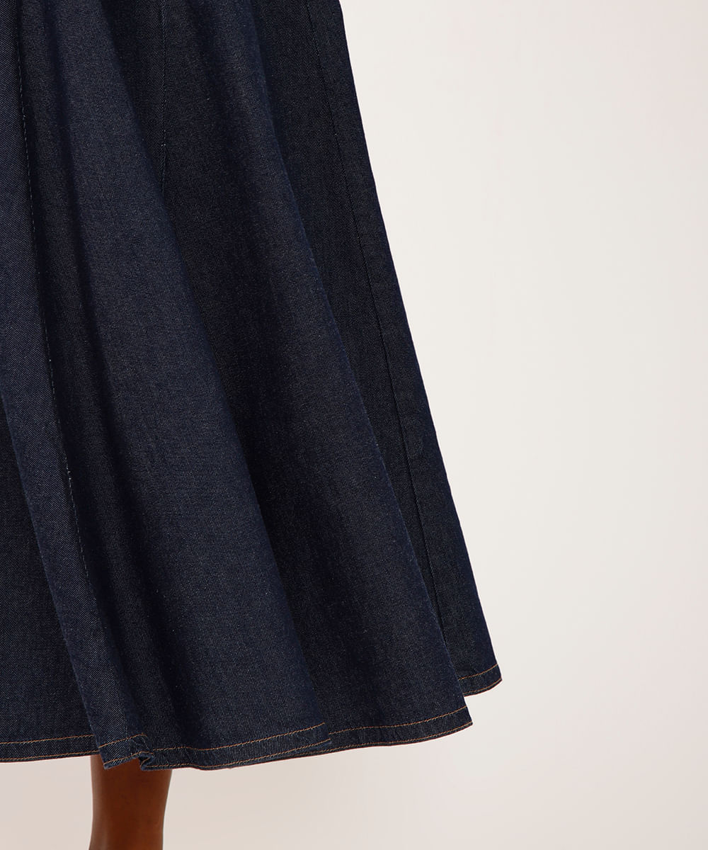 saia midi godê jeans cintura super alta azul