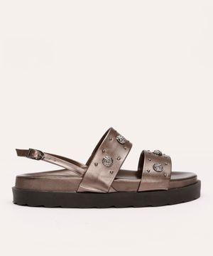 rasteirinha flatform com tachas metalizada oneself prateada