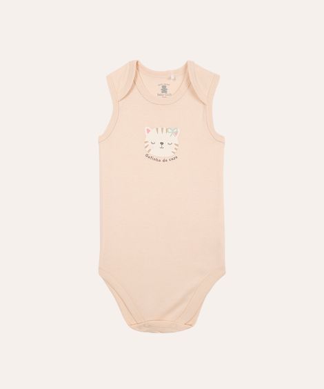body de algodão infantil gatinha da casa bege