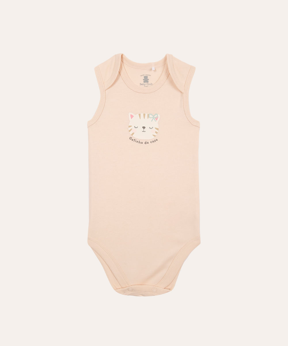 body de algodão infantil gatinha da casa bege