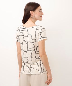 blusa de viscose geométrica com botões bege