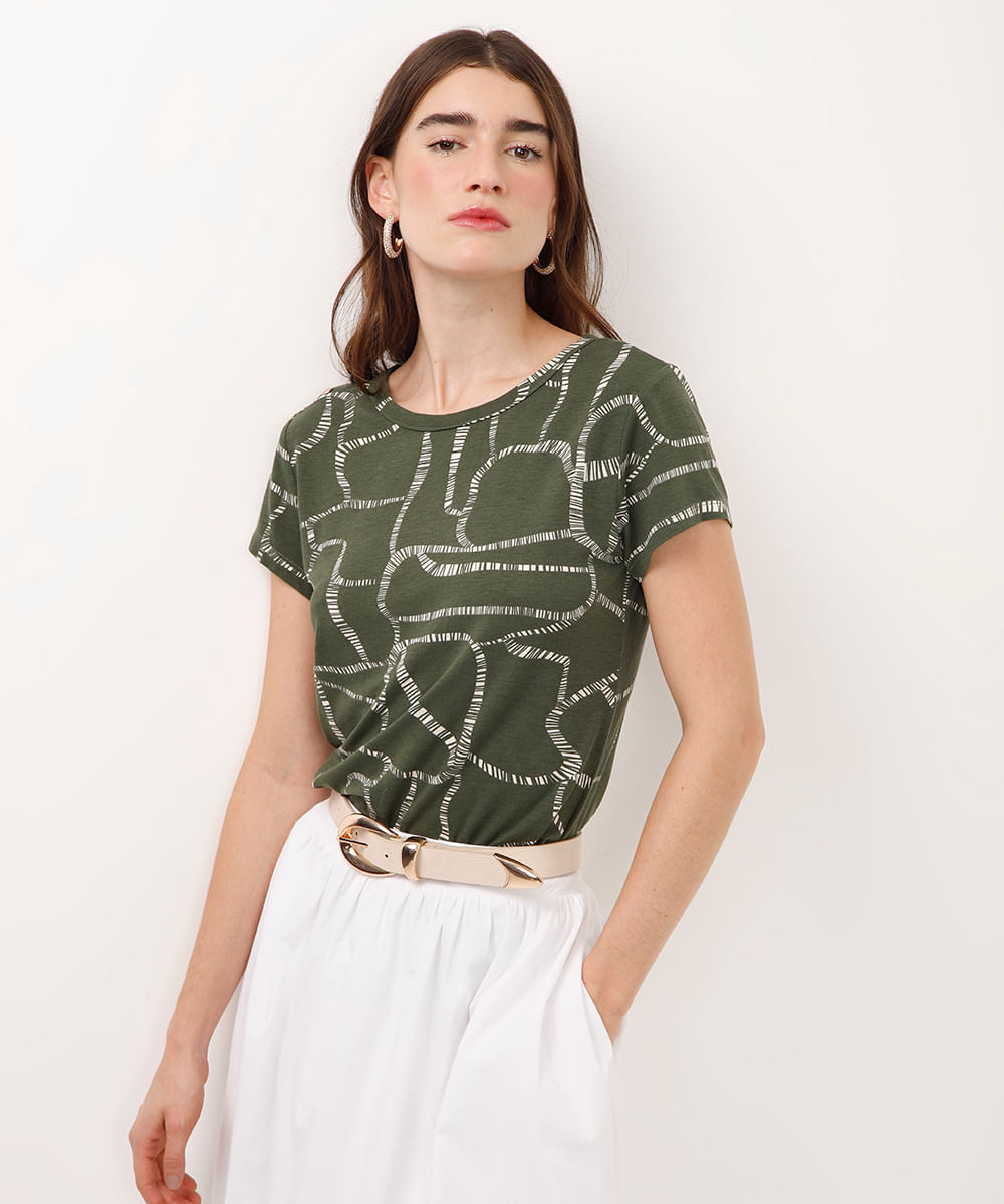 blusa de viscose geométrica com botões verde