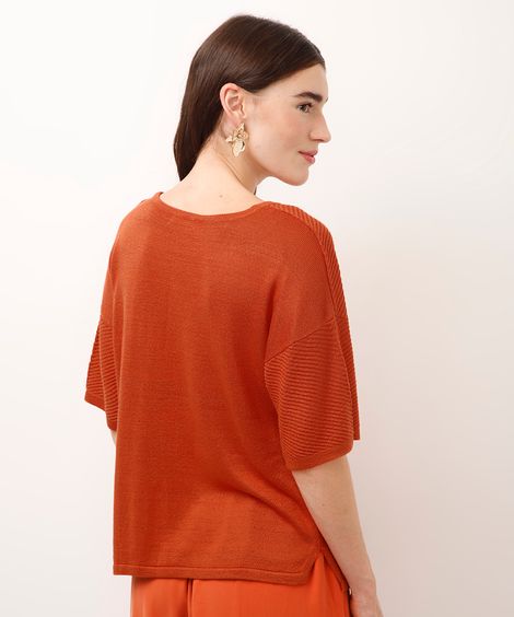 blusa de tricot texturizada com lurex laranja