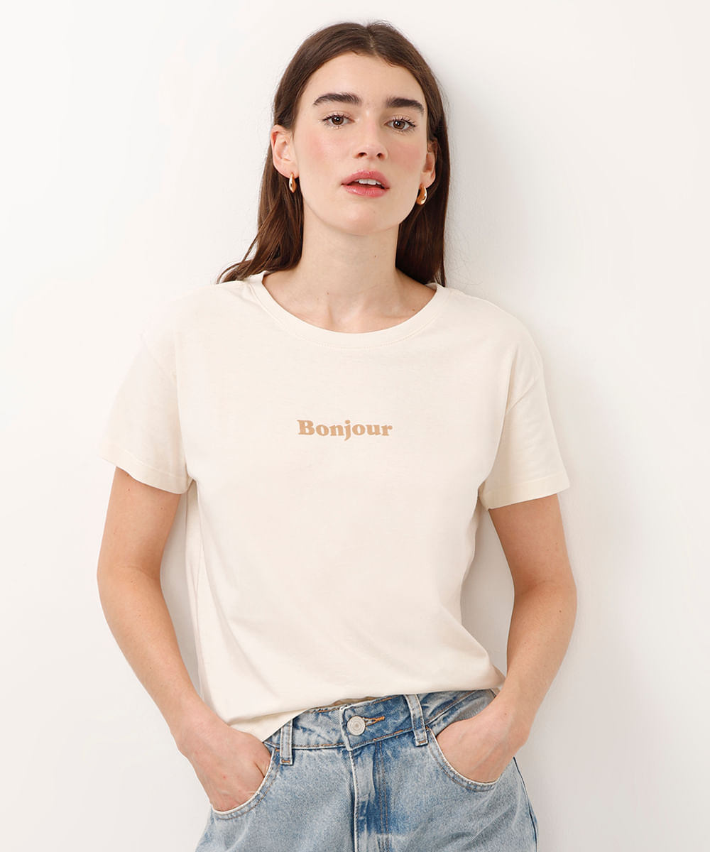 cropped de algodão bonjour bege