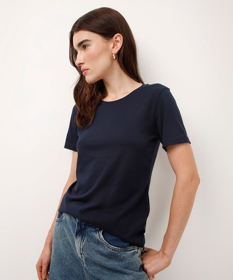 camiseta de algodão pima manga curta azul