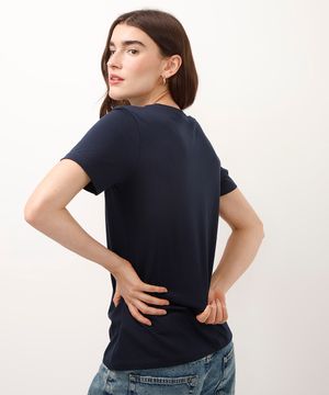 camiseta de algodão pima manga curta azul