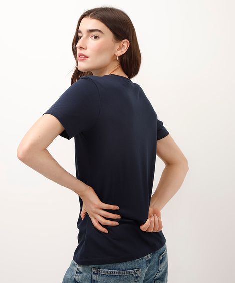camiseta de algodão pima manga curta azul