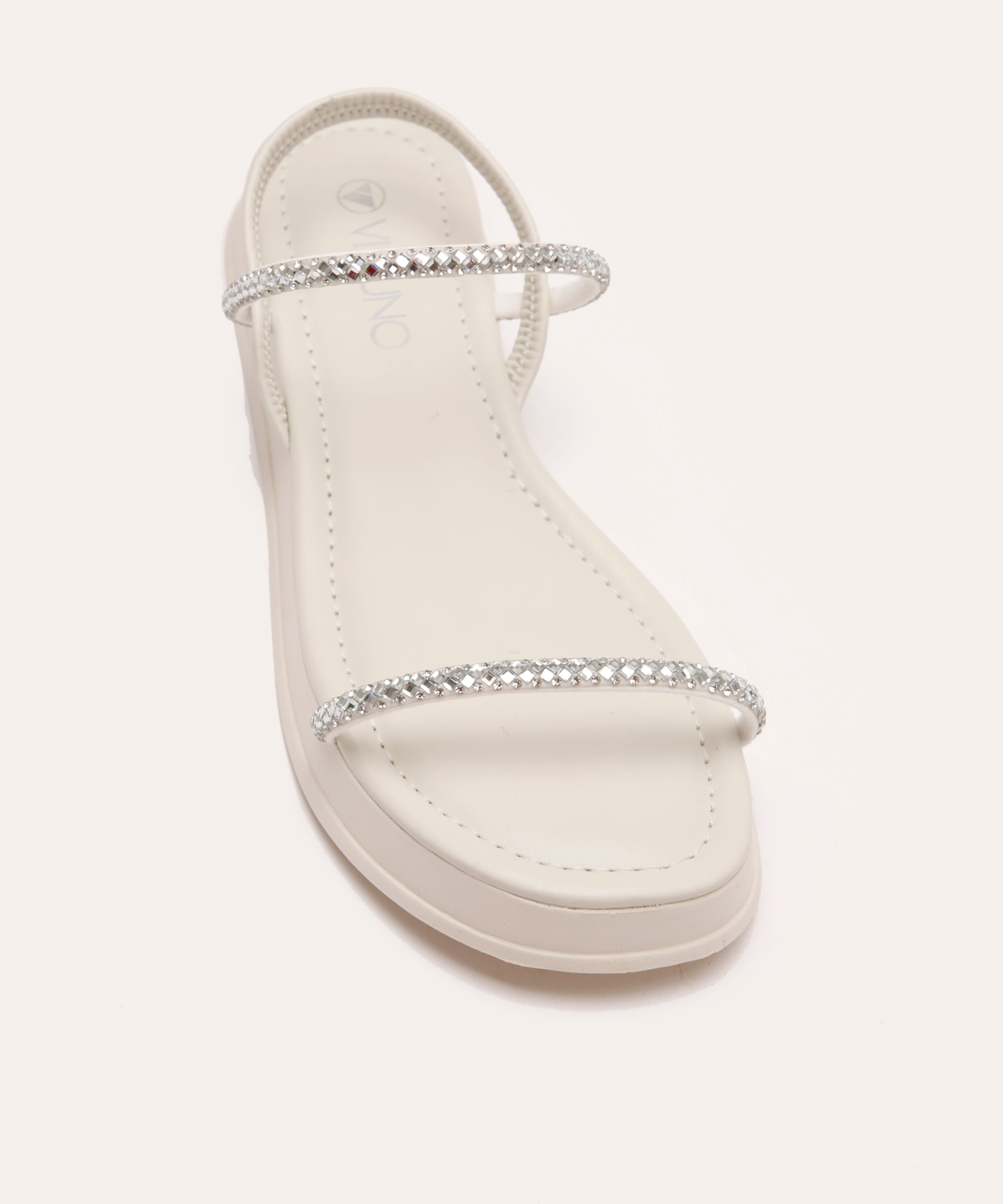 rasteirinha flatform via uno tiras com brilhos off white