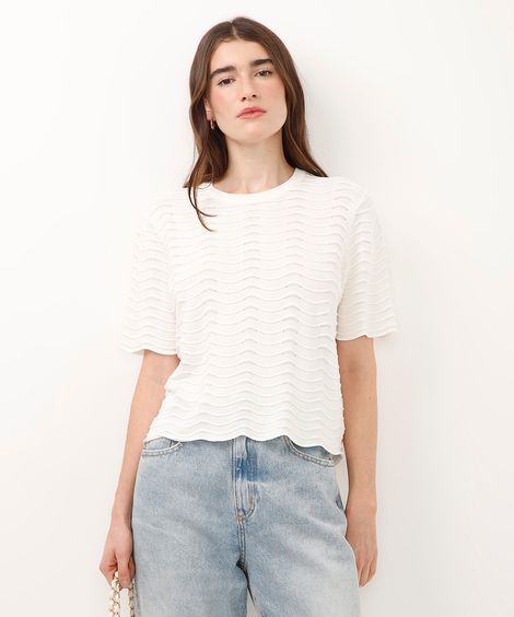 blusa de tricot texturizada off white