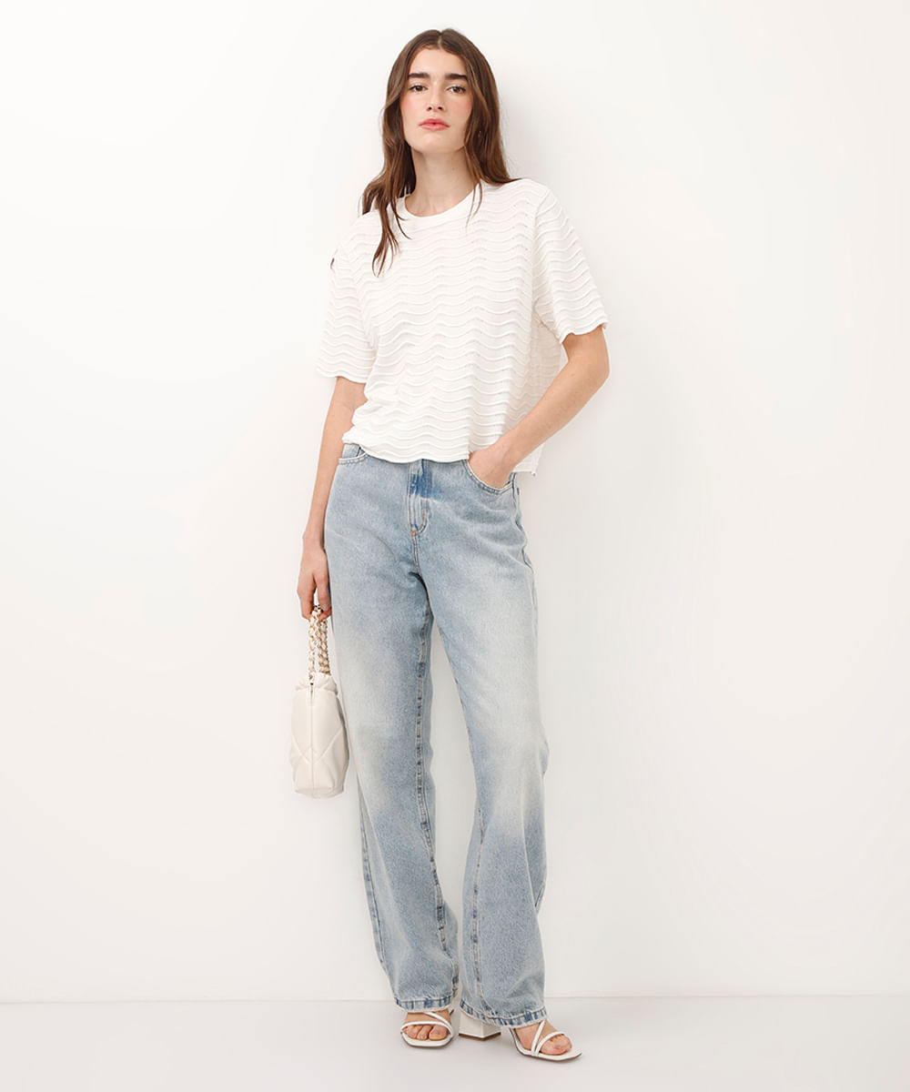 blusa de tricot texturizada off white